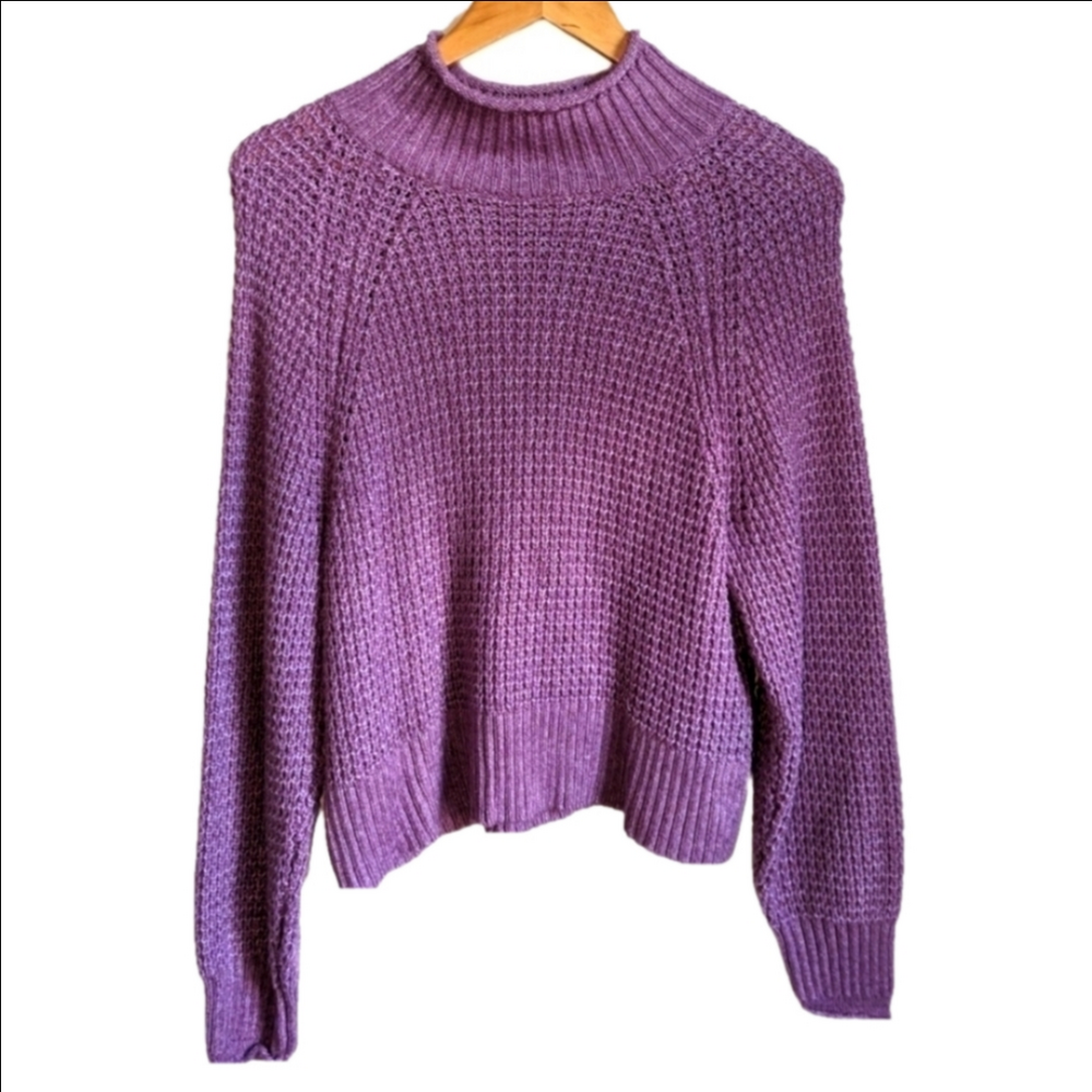 AEO Purple Lilac Honeycomb Oversized Casual Knit Crewneck Sweater Size XS
